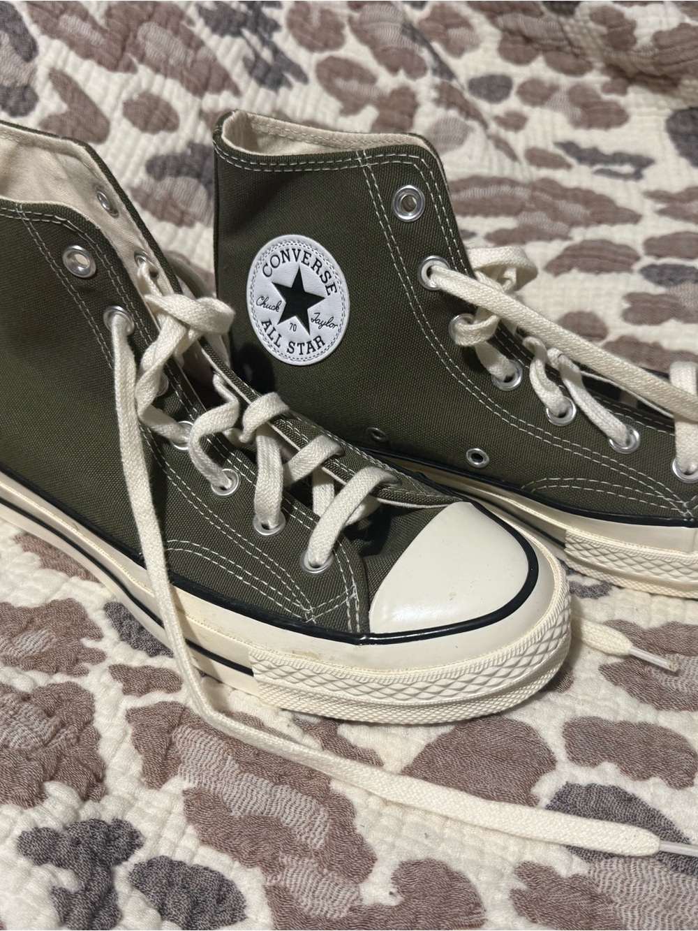 Converse Kids High-Top Sneakers in Olive Green and Cream